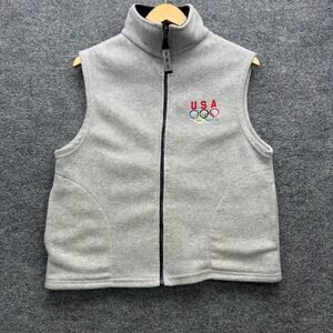 Vintage USA Olympic Fleece Vest Gray Full Zip Sleeveless Jacket Mens Medium USA